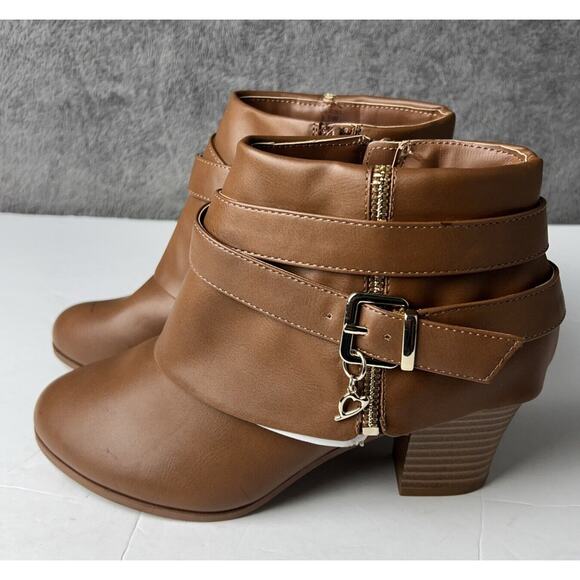Thalia Sodi Women's 8.5 Ankle Boots Camel Wedge Heel 2" Zip Sides Straps - Picture 1 of 7